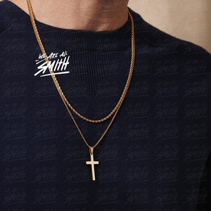 Necklace set for men Stainless steel gold rope chain and gold cross SET OF 2 NECKLACES one rope chain necklace and one gold cross necklace image 1