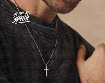 Silver Cross Necklace for men - Waterproof and Sweatproof 316L Silver Stainless Steel Pendant and Chain - Gifts for him, dad, son, brother