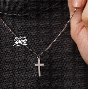Waterproof Cross Necklace for men - Men&#39;s stainless steel - Mens Necklace - Small Silver cross pendant - Gift for Men, brother, son in law