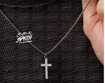 Waterproof Cross Necklace for men - Men&#39;s stainless steel - Mens Necklace - Small Silver cross pendant - Gift for Men, brother, son in law