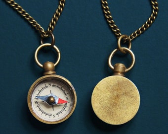 Men's Jewelry - Miniature compass - necklace - Antiqued bras chain for men- unique small functional compass pendant for men-gift for men