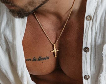 Men's Necklace Gold Crucifix Pendant Necklace for Men Jewelry for Man 14k Gold plated over Stainless Steel chain and pendant for guys