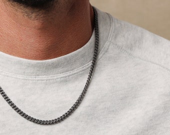 Men's Cuban Chain - Titanium coated over 925 Sterling Silver - Sleek, unique, elegant jewelry for men - Contrast clasp in shiny silver