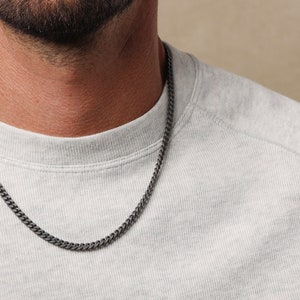 Men&#39;s Cuban Chain - Titanium coated over 925 Sterling Silver - Sleek, unique, elegant jewelry for men - Contrast clasp in shiny silver