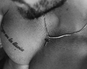 Waterproof Stainless Steel Cross For Men Necklace - Curb Chain Necklace for Man - Minimalist silver cross pendant necklace - Gifts for Him