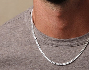 Men's Chain Necklaces- 4mm LIGHTWEIGHT 925 Sterling Silver Curb chain necklace for guys - Jewelry gifts for man, son, brother, husband, bff