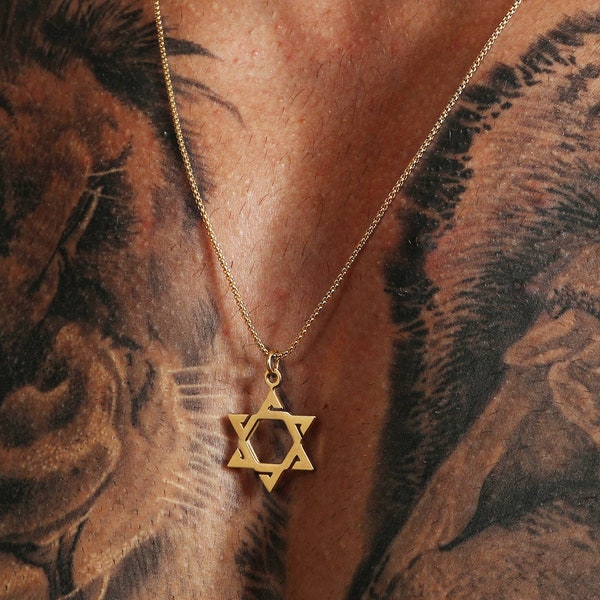 Mens Neckalce / Gold Star of David Stainless Steel Necklace / Religious pendant for Men / Gifts for Men / Jewelry gifts for guys, for son