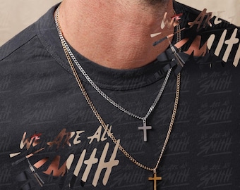 Cross For Men Necklace - 3mm Cuban Chain Necklace for Man - Minimalist stainless steel silver OR gold cross pendant - Gifts for Him