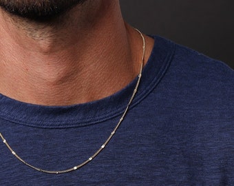 Mens Gold Chain - 14k Gold Filled Curb chain necklace with satellite square links - Unique, modern chains for guys, husband, boyfriend, son