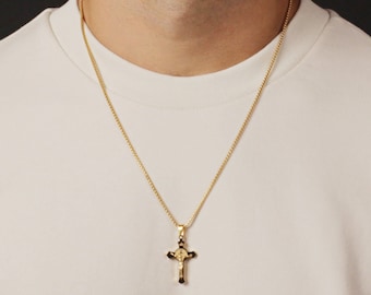 Gold crucifix Cross Necklace for Men on 14k gold plated over stainless steel chain / Perfect gift for men, wedding, confirmation, uncle