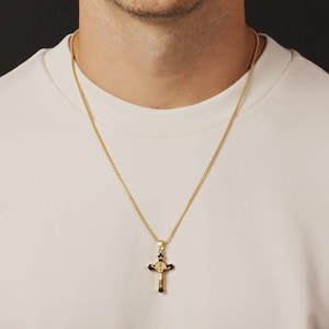 Gold crucifix Cross Necklace for Men on 14k gold plated over stainless steel chain / Perfect gift for men, wedding, confirmation, uncle