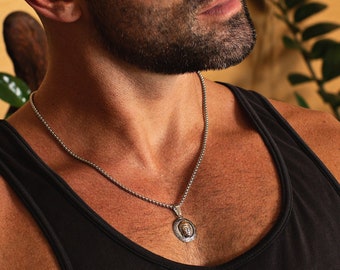 Waterproof Men's Necklace - Buddha Head Pendant Necklace and Stainless Steel Chain - Gifts for Men - Man Jewelry - Buddha necklace for him