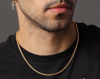 Men's Gold Chain 3mm Round Box chain / Men Jewelry / Gold Chain Necklace / 14k gold plated stainless steel thick gold chain necklace for men