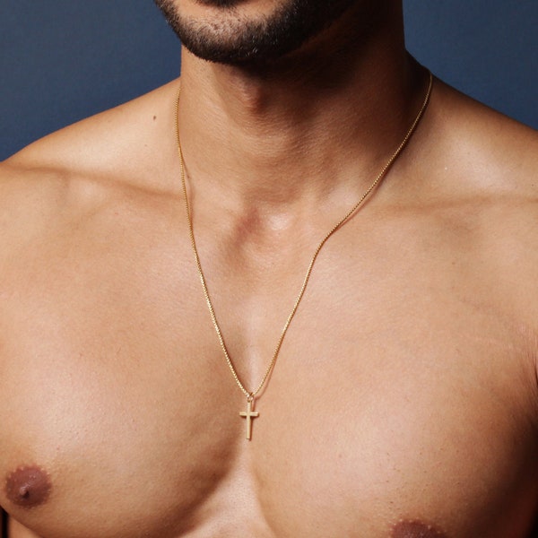 Cross Necklace for men - Men's gold cross necklace - Men's Jewelry - Gold cross pendant necklace for men - gold chain necklace - stainless.