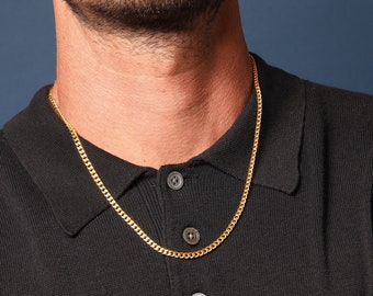 Men's Chain Necklace / Cuban Chain / 4mm 316L Gold Plated Stainless Steel / Men's Gold Chains / Jewelry gift for brother, boyfriend, friend