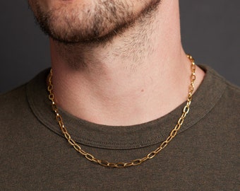 Gold Chain Necklace for Man - 5.5mm thick 316L Stainless Steel, no turn no rust Jewelry for the gym, everyday - Gold Jewelry Gifts for him