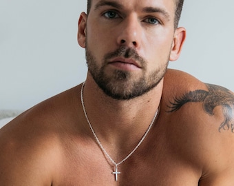 Men's Sterling Silver Cross Pendant Necklace on 925 silver cable chain - Catholic Cross - Confirmation Gift - Gift for Husband - Wedding