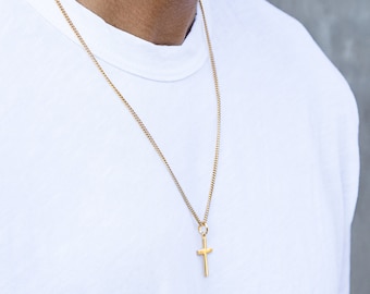 Men's Gold Cross Necklace - 14k Gold FILLED curb chain necklace with Vermeil Gold Pendant - Communion, Confirmation, Engagement gift for Men