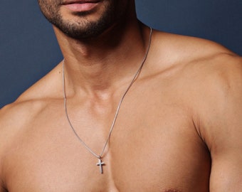Waterproof Cross Necklace for men - Men&#39;s stainless steel cross necklace - Gifts for Him - Silver cross pendant necklace for men no rust