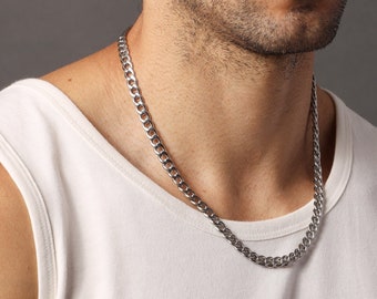 Waterproof Men's Curb Necklace / 7mm silver chain necklace for men / Curb stainless steel chain / Men's Jewelry Gifts for guys, brother, son