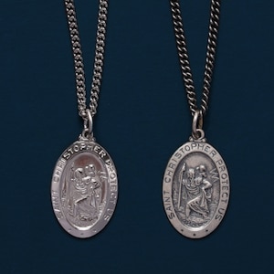 Saint Christopher Sterling Silver Oval Medal - Sterling Silver oval medal - Patron saint of Athletes, Travelers, Drivers, Sailors, Surfers