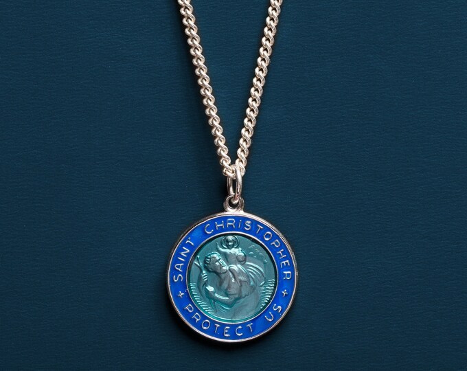 St Christopher Medal Blue Enamel Sterling Silver Saint Christopher ...
