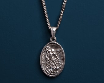 St Michael and Guardian Angel Men's Necklace / Oval Medal Necklace / Religious pendant necklace for men / Catholic saints, gifts for him