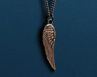 Men's Necklace - Bronze Wing necklace on 925 oxidized sterling silver curb chain for guys - For best friend, for graduate, for son, brother