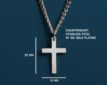 Double Accent 316L Stainless Steel CZ Pave Setting Cross Pendant Necklace Chain 20, 24, 30 inches