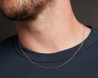 Water-proof Sweat-proof Silver chain neckalce for men - THIN 1mm cable chain necklace for guys - Minimalist jewelry gifts for men, son, bro