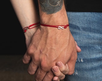 Red String of FATE - Infinity Bracelets for Him or Her - Unisex red string bracelets with infinity sterling silver clasp - Couples gift idea