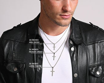 Waterproof Men&#39;s Silver Cross Necklace - Different Sizes available, pick from Small, Medium and Large Cross Pendants / Stainless Steel Cross