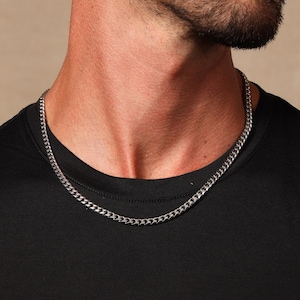 Waterproof Cuban Chain / 5mm 316L Stainless Steel Bevel Cuban Thick Man Chain / Men's Silver Chains / Christmas gifts for Men / for him image 2