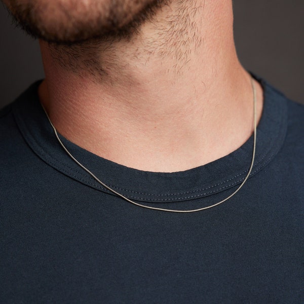 Waterproof Sweatproof Men's Necklace - 1mm thin and minimalist tube like snake chain for guys - 316L Stainless steel no rust no turn jewelry