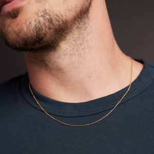 Gold chain necklace for men THIN 1mm cable chain necklace for guys Minimalist jewelry gifts for men, son, brother, boyfriend, husband image 1