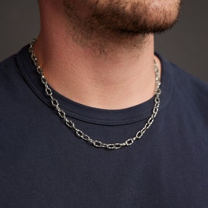 Waterproof Sweatproof Men's Necklace - 6mm Bevel Cable style 316L Silver Stainless Steel no rust no turn jewelry for guys, man, brother, son