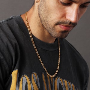Mens Necklace Gold Figaro Chain / Men&#39;s 5mm wide Figaro link gold chain necklaces / Simple chain necklace for Men / Jewelry Gifts for Him