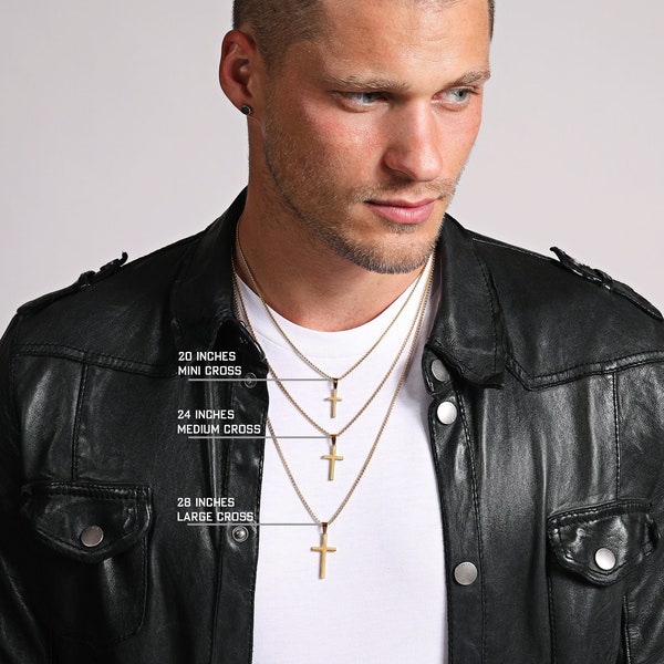 Men's Gold Cross Necklace - Different Sizes available, pick from Small, Medium and Large Cross Pendants / Gold Cross for Men / Gift for men