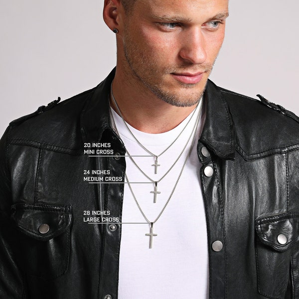 Waterproof Men's Silver Cross Necklace - Different Sizes available, pick from Small, Medium and Large Cross Pendants / Stainless Steel Cross