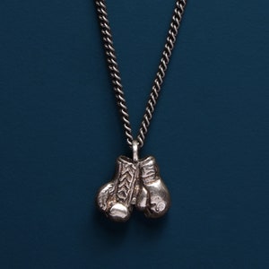 Men&#39;s Necklace - 925 Oxidized Sterling Silver Boxing Gloves pendant necklace for guys - Silver Jewelry gifts for him, dad, son, husband, bff