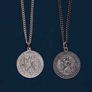Small Round Saint Christopher Sterling Silver Medal - Patron saint St Christopher protection medal - Jewelry gifts for him, son, husband, bf