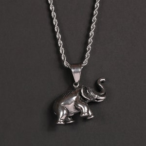 Gnzoe Jewelry Mens Stainless Steel Punk Rock Elephant Silver Necklace Pendant