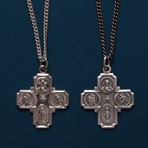 Four Way Cross Pendant - 925 Oxidized Sterling or Rhodium Coated Shiny - Men&#39;s Necklace - Jewelry gifts for him, father, brother, boyfriend