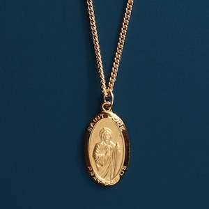 Men&#39;s Necklaces - Saint Jude Gold Medal - Vermeil Gold Pendant -14k gold filled chain - patron saint of lost causes, desperate situations