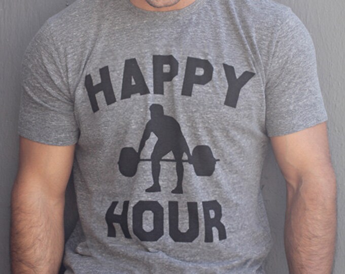 Mens Tshirt Happy Hour Mens Apparel Fitness Inspired Etsy