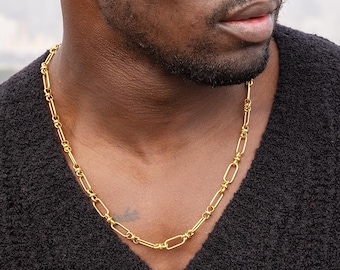 Stainless Steel Gold Plated Necklace for Men -  Large 8mm Oval Cable Stainless Chain for guys - Jewelry gifts for dad, son, brother, bff