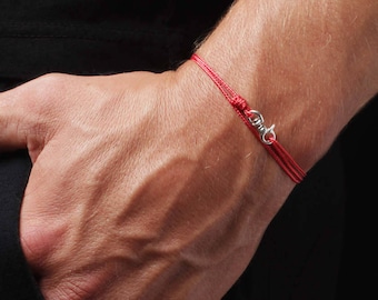 Men's Red String Bracelet with Adjustable Silver Lock