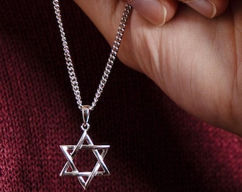 Sterling Silver Star of David Necklace for Men – Sterling Silver Rhodium Pendant, Rope Chain, Gift for Him, Dad, Son, Bar Mitzvah, Birthday