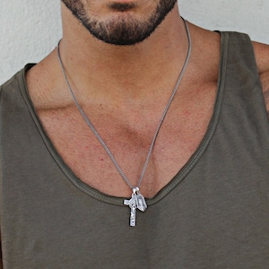 Men&#39;s silver cross necklace / Cross and Mary medals for Men / Catholic pendants / catholic jewelry for men / jewelry for men / mens necklace