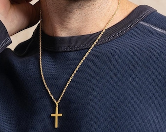 Gold Cross Necklace for Men – Large 14k Vermeil Pendant, Bold Everyday Signature Piece You'll Always Wear, Gift for a Special Man